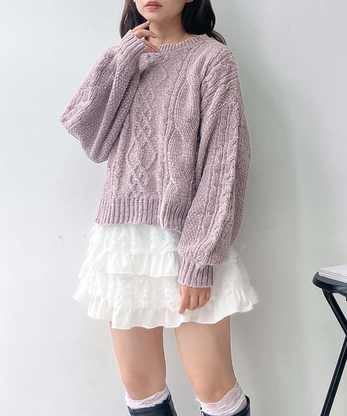 AS KNOW AS plus（アズノゥアズプラス）の「☆後レースアップモールニットプルオーバー（ニット/セーター・レディース・アイボリー/サックスブルー/ミント/ラベンダー/サックスブルー系/アイボリー系/ライトグリーン系/ライラック系・FREE）」の8枚目の写真