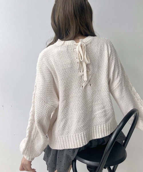 セール】☆後レースアップモールニットプルオーバー（ニット/セーター