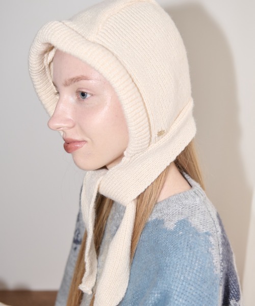 idem（イデム）の「hoodie like beanie/ニットバラクラバ（ニットキャップ/ビーニー・レディース・アイボリー/グレー・FREE）」の5枚目の写真