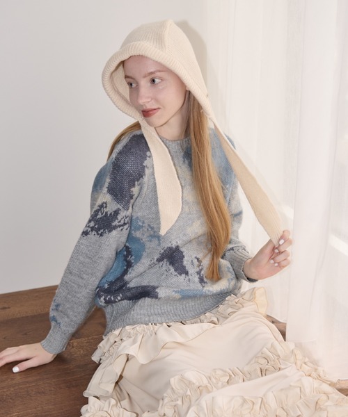 idem（イデム）の「hoodie like beanie/ニットバラクラバ（ニットキャップ/ビーニー・レディース・アイボリー/グレー・FREE）」の11枚目の写真