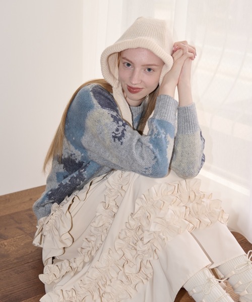 idem（イデム）の「hoodie like beanie/ニットバラクラバ（ニットキャップ/ビーニー・レディース・アイボリー/グレー・FREE）」の13枚目の写真