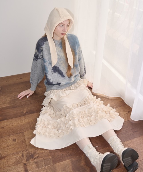 idem（イデム）の「hoodie like beanie/ニットバラクラバ（ニットキャップ/ビーニー・レディース・アイボリー/グレー・FREE）」の14枚目の写真