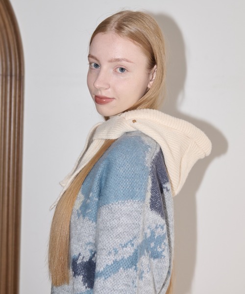 idem（イデム）の「hoodie like beanie/ニットバラクラバ（ニットキャップ/ビーニー・レディース・アイボリー/グレー・FREE）」の9枚目の写真