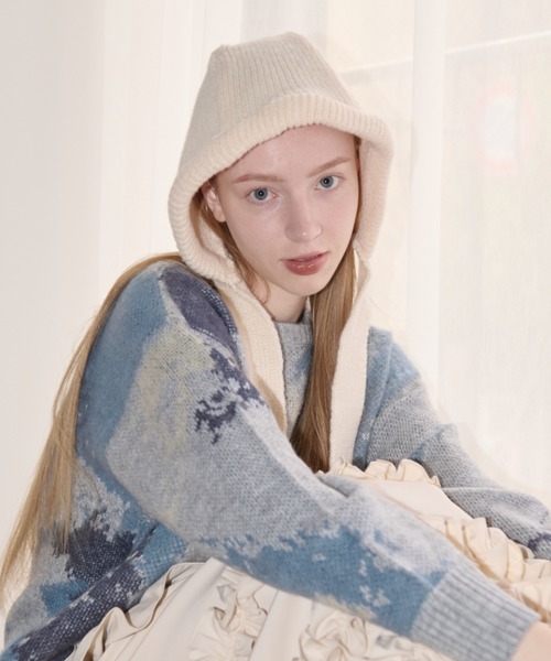 idem（イデム）の「hoodie like beanie/ニットバラクラバ（ニットキャップ/ビーニー・レディース・アイボリー/グレー・FREE）」の3枚目の写真