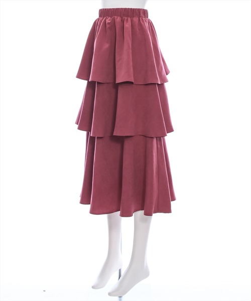 clear（クリア）の「ピーチ起毛3段ティアードロングスカート [低身長用サイズ有 ボリューム感 カジュアルにも]≪再入荷≫（スカート・レディース・チャコールグレー/レッド/アイボリー/キャメル・F/XS）」の8枚目の写真