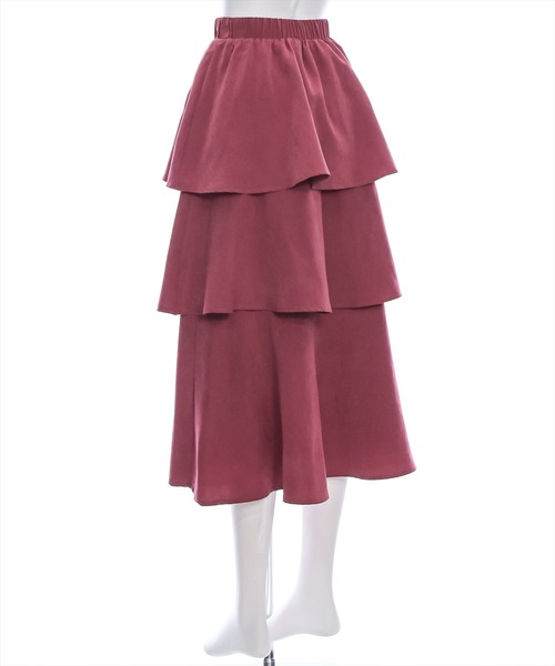 clear（クリア）の「ピーチ起毛3段ティアードロングスカート [低身長用サイズ有 ボリューム感 カジュアルにも]≪再入荷≫（スカート・レディース・チャコールグレー/レッド/アイボリー/キャメル・F/XS）」の10枚目の写真