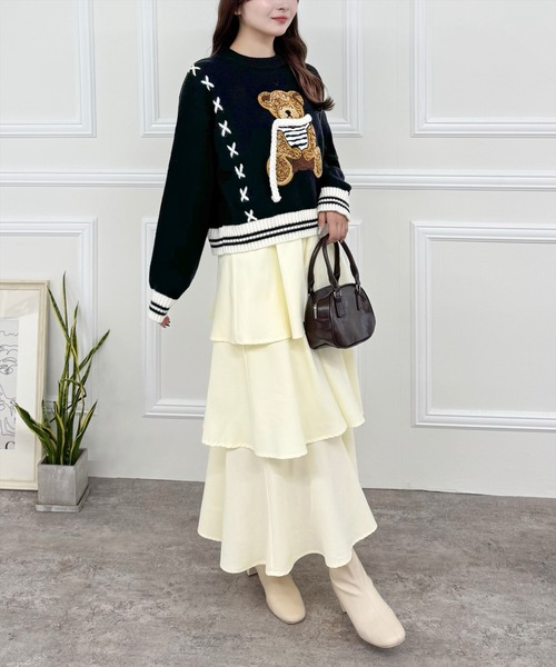 clear（クリア）の「ピーチ起毛3段ティアードロングスカート [低身長用サイズ有 ボリューム感 カジュアルにも]≪再入荷≫（スカート・レディース・チャコールグレー/レッド/アイボリー/キャメル・F/XS）」の19枚目の写真