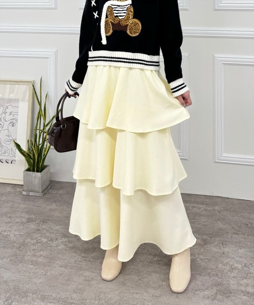 clear（クリア）の「ピーチ起毛3段ティアードロングスカート [低身長用サイズ有 ボリューム感 カジュアルにも]≪再入荷≫（スカート・レディース・チャコールグレー/レッド/アイボリー/キャメル・F/XS）」の22枚目の写真