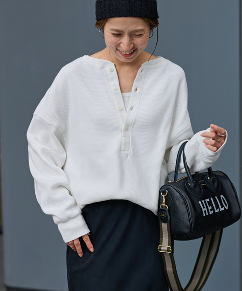 FRAMeWORK(フレームワーク)の「ワッフルヘンリープルオーバー(Tシャツ/カットソー・レディース・キャメル/ホワイト/チャコールグレー・FREE)」の18枚目の写真