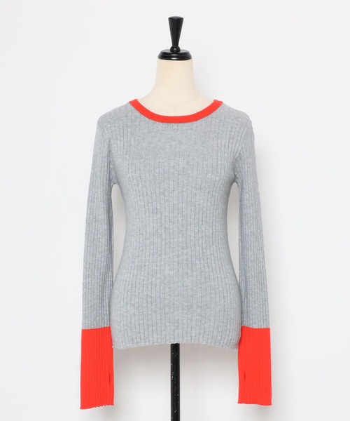 Bonjour Sagan（ボンジュールサガン）の「配色フィンガーホールリブニット（ニット/セーター・レディース・ネイビー/ライトグレー/ブラック/アイボリー・FREE）」の6枚目の写真