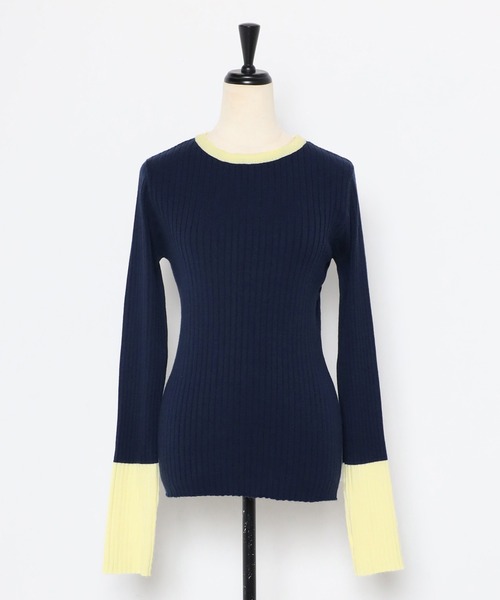 Bonjour Sagan（ボンジュールサガン）の「配色フィンガーホールリブニット（ニット/セーター・レディース・ネイビー/ライトグレー/ブラック/アイボリー・FREE）」の7枚目の写真