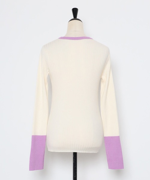 Bonjour Sagan（ボンジュールサガン）の「配色フィンガーホールリブニット（ニット/セーター・レディース・ネイビー/ライトグレー/ブラック/アイボリー・FREE）」の9枚目の写真