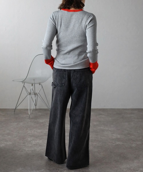 Bonjour Sagan（ボンジュールサガン）の「配色フィンガーホールリブニット（ニット/セーター・レディース・ネイビー/ライトグレー/ブラック/アイボリー・FREE）」の18枚目の写真