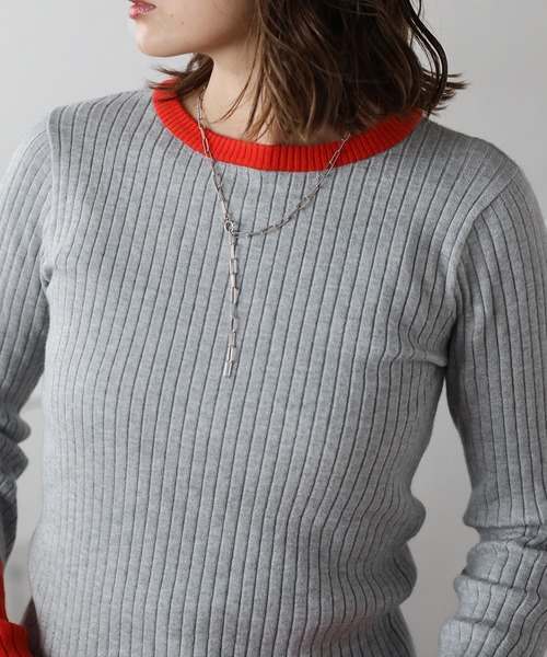 Bonjour Sagan（ボンジュールサガン）の「配色フィンガーホールリブニット（ニット/セーター・レディース・ネイビー/ライトグレー/ブラック/アイボリー・FREE）」の19枚目の写真