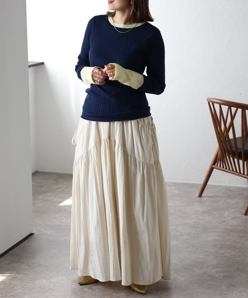 Bonjour Sagan（ボンジュールサガン）の「配色フィンガーホールリブニット（ニット/セーター・レディース・ネイビー/ライトグレー/ブラック/アイボリー・FREE）」の22枚目の写真