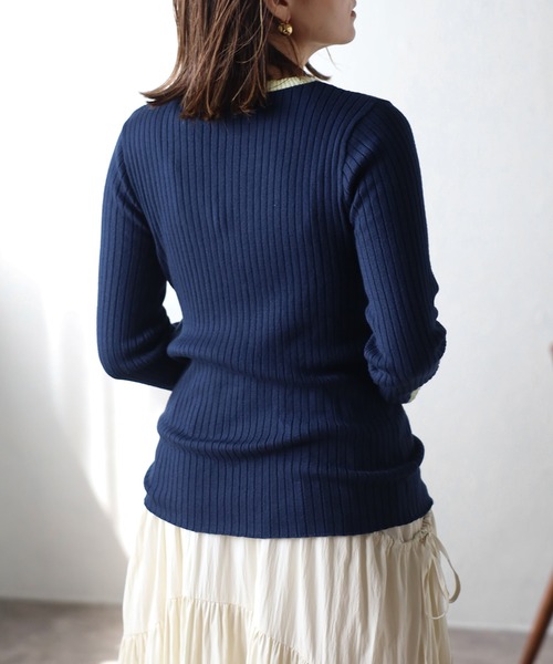 Bonjour Sagan（ボンジュールサガン）の「配色フィンガーホールリブニット（ニット/セーター・レディース・ネイビー/ライトグレー/ブラック/アイボリー・FREE）」の13枚目の写真