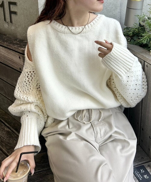 Rirandture トップス ショルダースリットハイネックニット