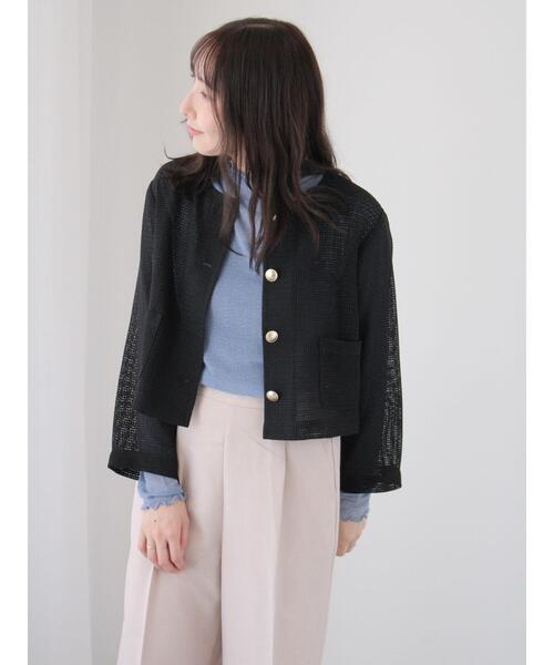 ノーカラー メッシュジャケットとシアーシャツ ノーカラー メッシュジャケットとシアーシャツ