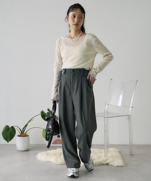 FREAK'S STORE（フリークスストア）の「ウーリー タックワイドパンツ/ツータックパンツ/チェックパンツ/スラックス（スラックス・レディース・ブラウン/ネイビー/その他16/グレー・MEDIUM/SMALL）」の8枚目の写真