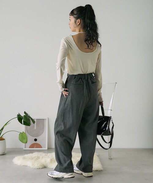 FREAK'S STORE（フリークスストア）の「ウーリー タックワイドパンツ/ツータックパンツ/チェックパンツ/スラックス（スラックス・レディース・ブラウン/ネイビー/その他16/グレー・MEDIUM/SMALL）」の9枚目の写真