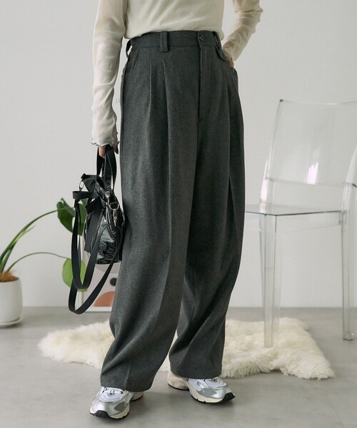 FREAK'S STORE（フリークスストア）の「ウーリー タックワイドパンツ/ツータックパンツ/チェックパンツ/スラックス（スラックス・レディース・ブラウン/ネイビー/その他16/グレー・MEDIUM/SMALL）」の11枚目の写真