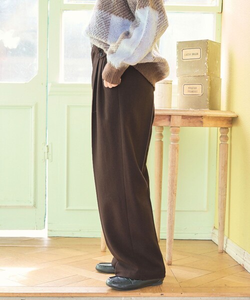 FREAK'S STORE（フリークスストア）の「ウーリー タックワイドパンツ/ツータックパンツ/チェックパンツ/スラックス（スラックス・レディース・ブラウン/ネイビー/その他16/グレー・MEDIUM/SMALL）」の20枚目の写真