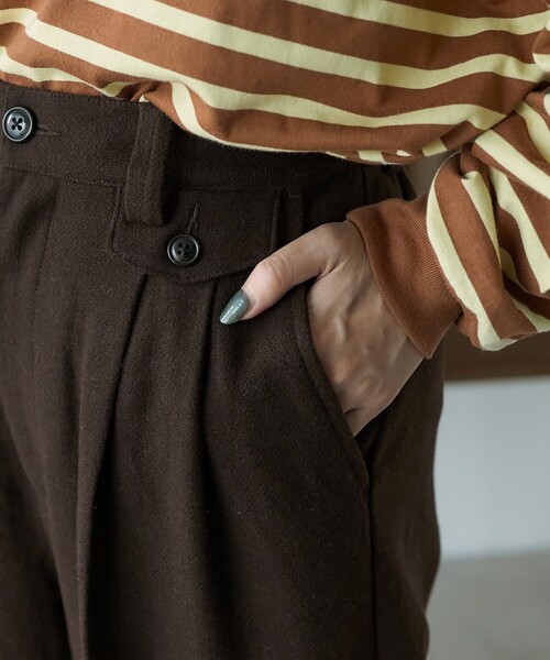 FREAK'S STORE（フリークスストア）の「ウーリー タックワイドパンツ/ツータックパンツ/チェックパンツ/スラックス（スラックス・レディース・ブラウン/ネイビー/その他16/グレー・MEDIUM/SMALL）」の6枚目の写真