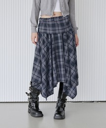 UNE MANSION | 【UNE ORIGINAL】【インサイドウエストゴム仕様】【ローウエスト着用でスタイリッシュに!】レイヤードユニークアンバランスチェックスカート(スカート)