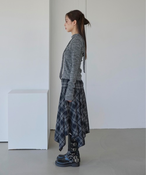 UNE MANSION（ユヌマンション）の「【UNE ORIGINAL】【インサイドウエストゴム仕様】【ローウエスト着用でスタイリッシュに！】レイヤードユニークアンバランスチェックスカート（スカート・レディース・ブラウン/レッド/ネイビー/ブラック/グレー・FREE）」の14枚目の写真