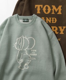 【TOM&JERRY/トムとジェリー】キャラクター コミカルイラスト ジャガード織デザイン ビッグシルエット クルーネックニット/長袖ニット