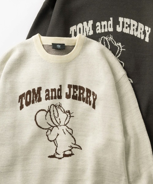 Tom＆Jerry（トムアンドジェリー）の「【TOM＆JERRY/トムとジェリー】キャラクター コミカルイラスト ジャガード織デザイン ビッグシルエット クルーネックニット/長袖ニット（ニット/セーター・レディース・ダークブラウン/サックスブルー/アイボリー/ブラック・XL/L/M）」の2枚目の写真