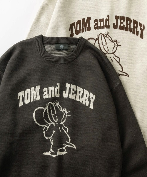Tom＆Jerry（トムアンドジェリー）の「【TOM＆JERRY/トムとジェリー】キャラクター コミカルイラスト ジャガード織デザイン ビッグシルエット クルーネックニット/長袖ニット（ニット/セーター・レディース・ダークブラウン/サックスブルー/アイボリー/ブラック・XL/L/M）」の3枚目の写真
