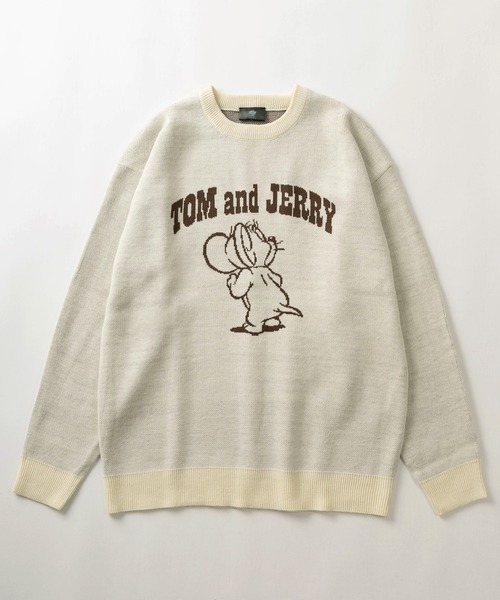 Tom＆Jerry（トムアンドジェリー）の「【TOM＆JERRY/トムとジェリー】キャラクター コミカルイラスト ジャガード織デザイン ビッグシルエット クルーネックニット/長袖ニット（ニット/セーター・レディース・ダークブラウン/サックスブルー/アイボリー/ブラック・XL/L/M）」の5枚目の写真