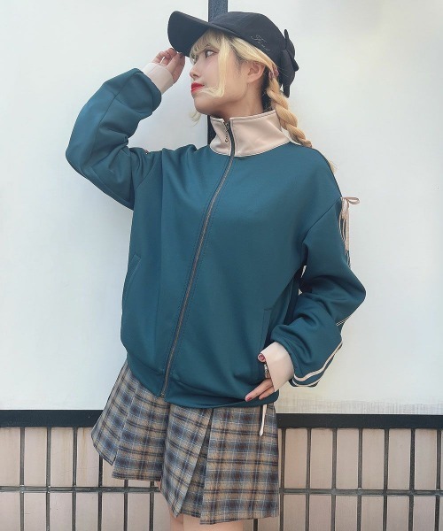 F i.n.t（フィント）の「リボンライントラックジャケット/fint（ブルゾン・レディース・ブルーグリーン/ベージュ・FREE）」の2枚目の写真