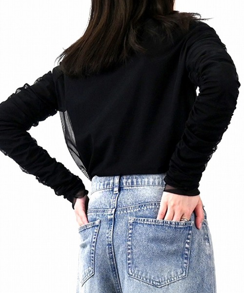 STYLEBLOCK（スタイルブロック）の「チュール×シアーリブシャーリングセットTシャツ（Tシャツ/カットソー・レディース・アイボリー/ブラック/ライトグレー・M）」の8枚目の写真