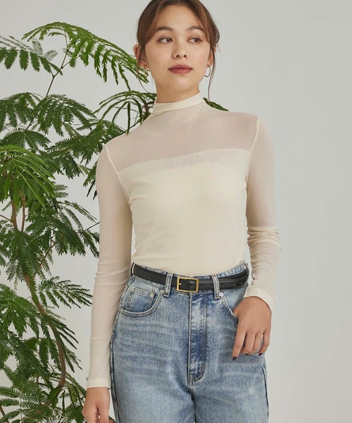 Edit Sheen(エディットシーン)の「切り替えデザインハイネックシアートップス(Tシャツ/カットソー・レディース・ダークグレー/ダークブラウン/ブラック/アイボリー・M)」の5枚目の写真