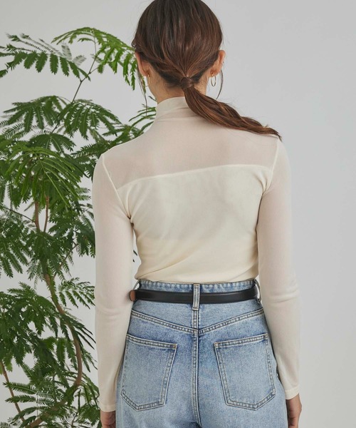 Edit Sheen(エディットシーン)の「切り替えデザインハイネックシアートップス(Tシャツ/カットソー・レディース・ダークグレー/ダークブラウン/ブラック/アイボリー・M)」の7枚目の写真