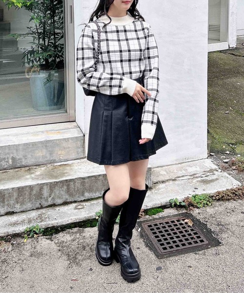 INGNI(イング)の「チェック柄ジャガードニット(ニット/セーター・レディース・アイボリー/ブラック/ベージュ・M)」の10枚目の写真