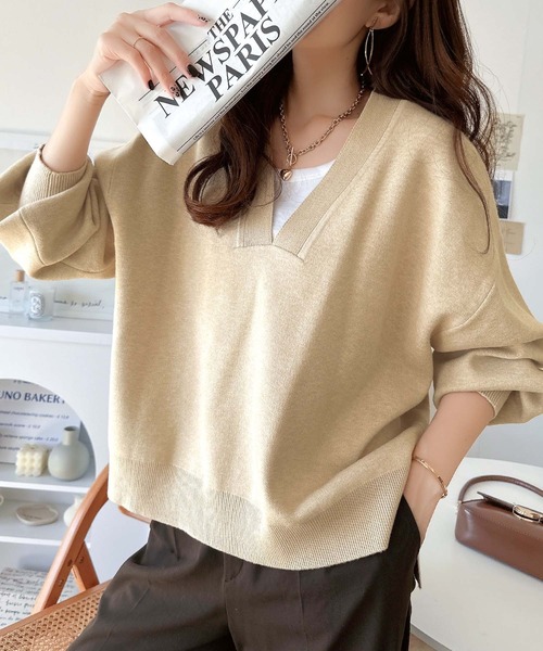 セール】大人っぽカジュアルの新定番！もちもちVネックジャガード編み