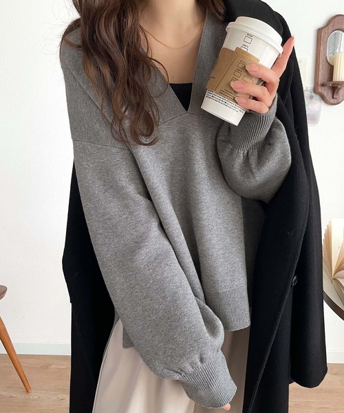 セール】大人っぽカジュアルの新定番！もちもちVネックジャガード編み