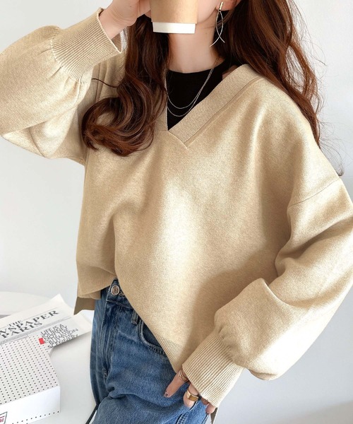 セール】大人っぽカジュアルの新定番！もちもちVネックジャガード編み