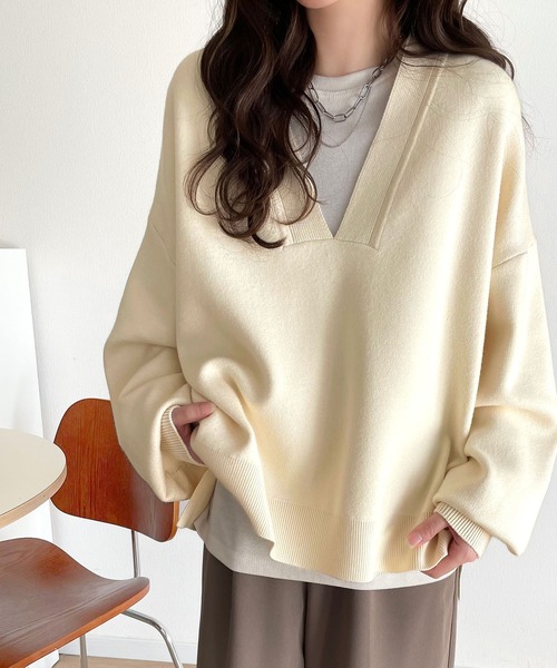 classicalelf(クラシカルエルフ)の「大人っぽカジュアルの新定番!もちもちVネックジャガード編みニットセーター(長袖)(ニット/セーター・レディース・ブルー/ピンク/ブラック/アイボリー/ベージュ/チャコール・MEDIUM/SMALL/X-LARGE/LARGE)」の17枚目の写真