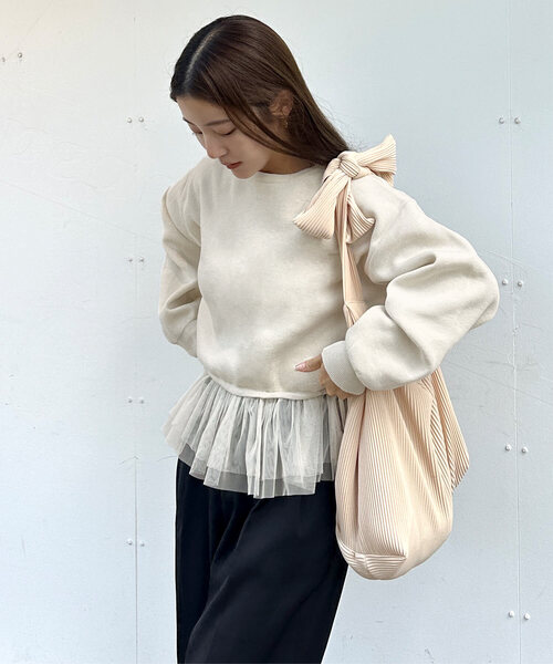 KOBE LETTUCE（コウベレタス）の「[ yuiさんコラボ ] スウェットライクドッキングニットトップス（ニット/セーター・レディース・アイボリー/ブラック/グレー・M）」の2枚目の写真