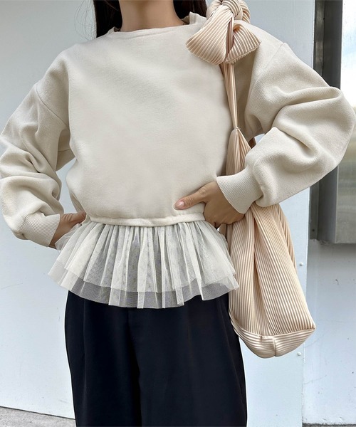 KOBE LETTUCE（コウベレタス）の「[ yuiさんコラボ ] スウェットライクドッキングニットトップス（ニット/セーター・レディース・アイボリー/ブラック/グレー・M）」の6枚目の写真