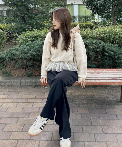 KOBE LETTUCE（コウベレタス）の「[ yuiさんコラボ ] スウェットライクドッキングニットトップス（ニット/セーター・レディース・アイボリー/ブラック/グレー・M）」の7枚目の写真