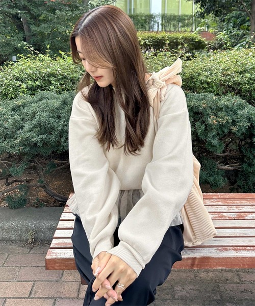 KOBE LETTUCE（コウベレタス）の「[ yuiさんコラボ ] スウェットライクドッキングニットトップス（ニット/セーター・レディース・アイボリー/ブラック/グレー・M）」の8枚目の写真