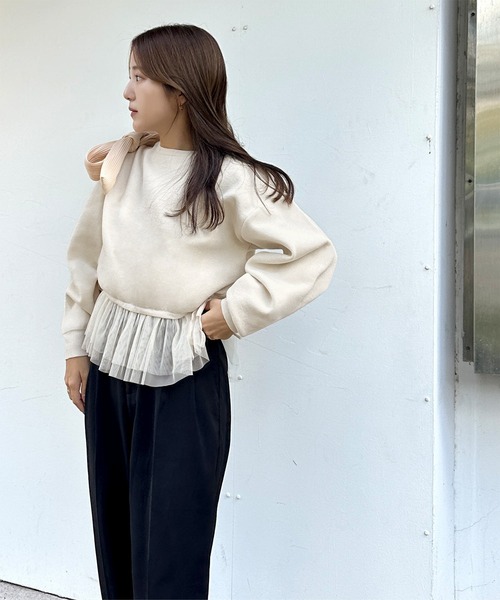 KOBE LETTUCE（コウベレタス）の「[ yuiさんコラボ ] スウェットライクドッキングニットトップス（ニット/セーター・レディース・アイボリー/ブラック/グレー・M）」の4枚目の写真