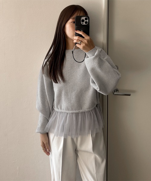 KOBE LETTUCE（コウベレタス）の「[ yuiさんコラボ ] スウェットライクドッキングニットトップス（ニット/セーター・レディース・アイボリー/ブラック/グレー・M）」の12枚目の写真