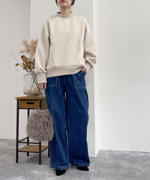 fredy emue（フレディエミュ）の「ダンボールニットモックネックプルオーバー（Tシャツ/カットソー・レディース・グレー/カーキ/ブラック/ベージュ・38）」の5枚目の写真