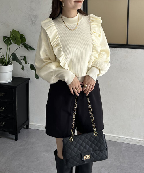 prose verse(プロズヴェール)の「パールフリルボリュームスリーブニット(ニット/セーター・レディース・グレー/アイボリー/ブラック・MEDIUM)」の6枚目の写真